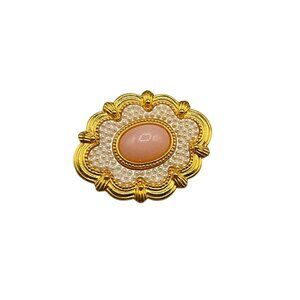 Avon Victorian Spring Pin Brooch Romantic Pink Cabochon and Small Faux Pearls